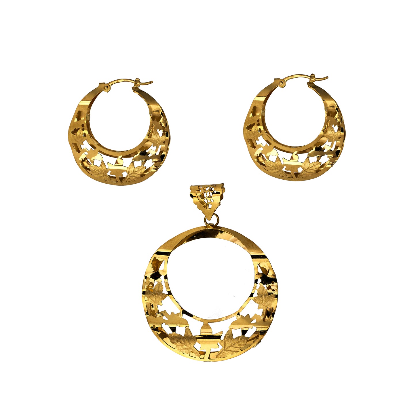 Pre-Owned 18ct Gold Leaf Design Openwork Jewellery SET