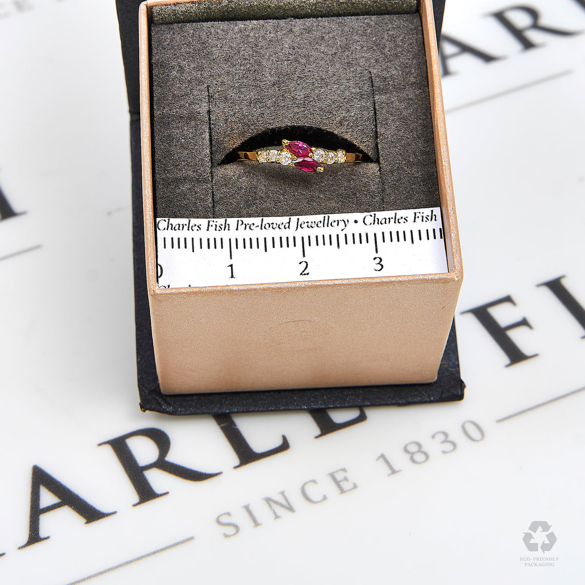 Pre-Owned 22ct Gold Marquise Red Synthetic Stone & CZ Ring
