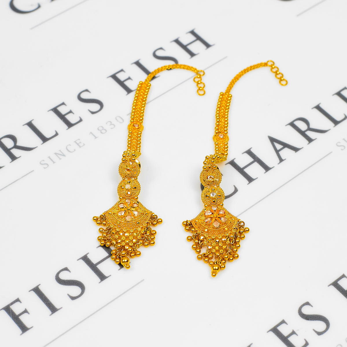 Pre-Owned 22ct Gold Synthetic Stone Earrings & Hair Chains