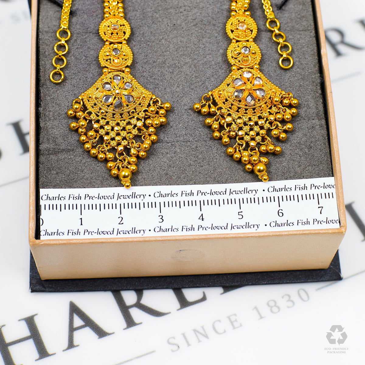 Pre-Owned 22ct Gold Synthetic Stone Earrings & Hair Chains