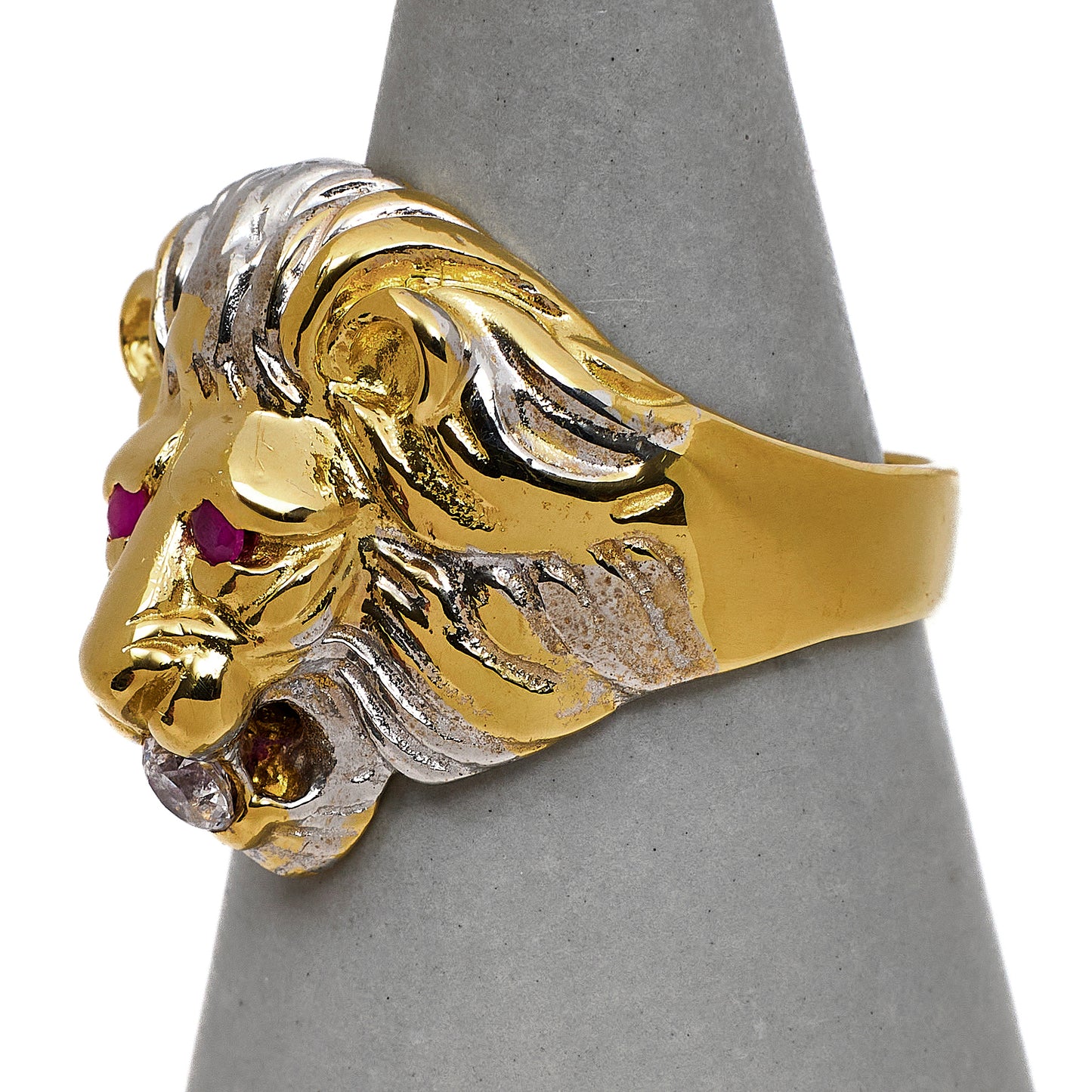 Pre-Owned 14ct CZ Lions Head Ring & Synthetic Stones Size S