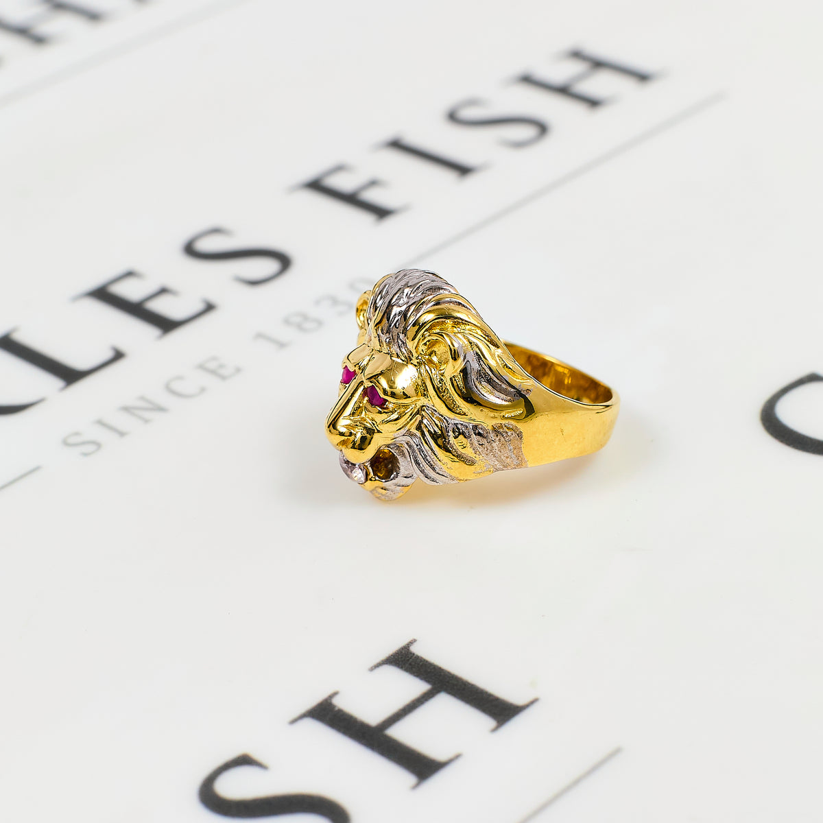 Pre-Owned 14ct CZ Lions Head Ring & Synthetic Stones Size S