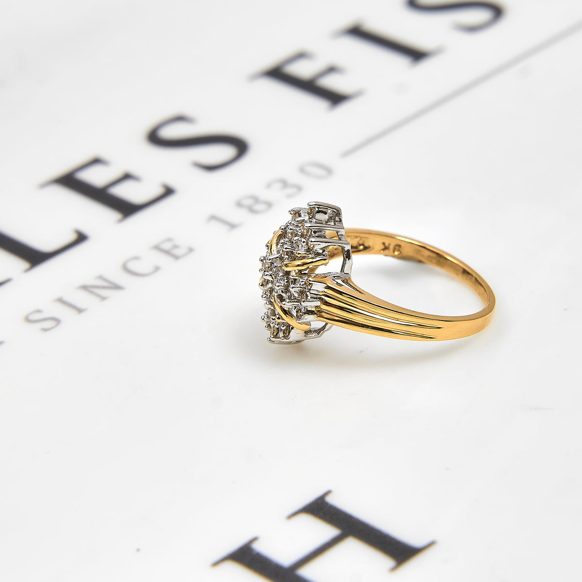 Pre-Owned 9ct Gold Oval Diamond Cluster Ring Size N