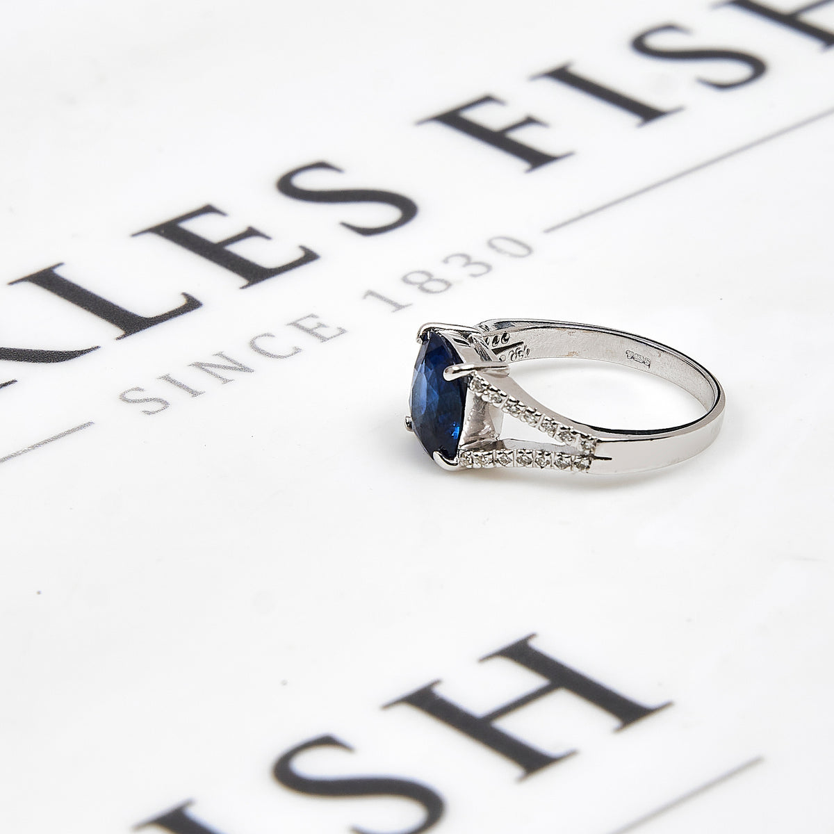 Pre-Owned 18ct White Gold Rectangle Sapphire & Diamond Ring