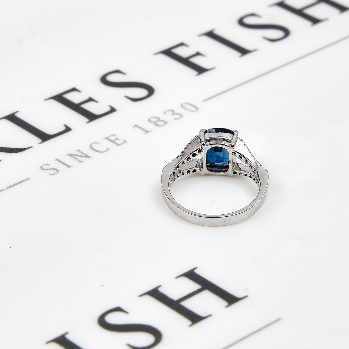 Pre-Owned 18ct White Gold Rectangle Sapphire & Diamond Ring