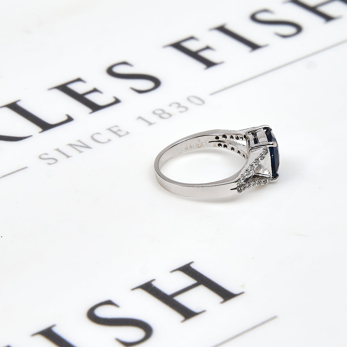 Pre-Owned 18ct White Gold Rectangle Sapphire & Diamond Ring
