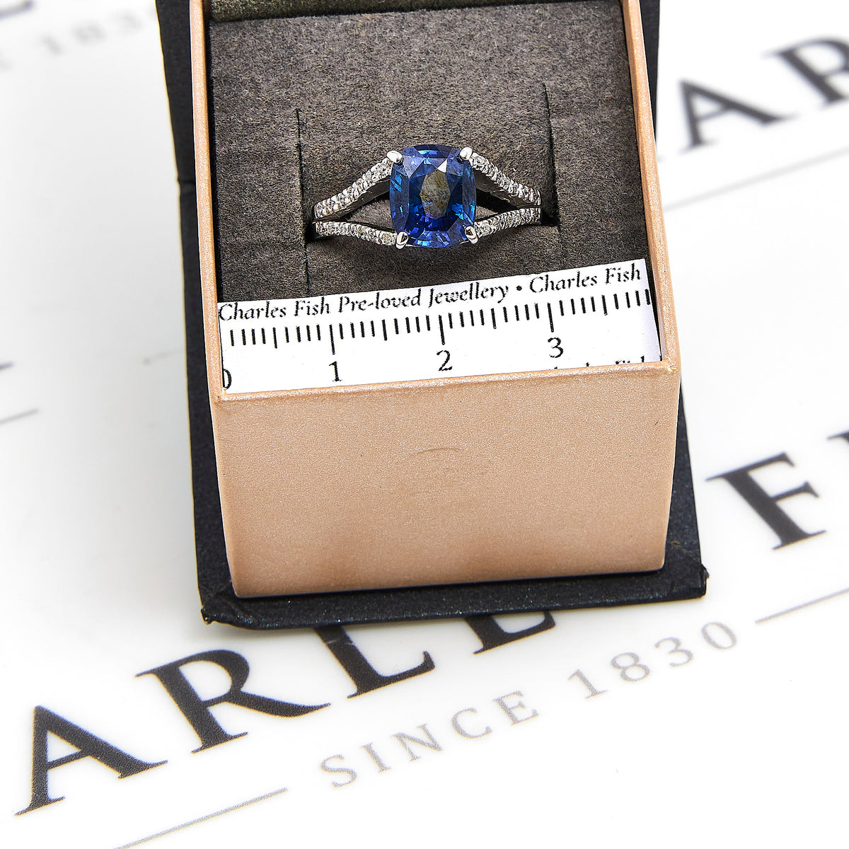 Pre-Owned 18ct White Gold Rectangle Sapphire & Diamond Ring