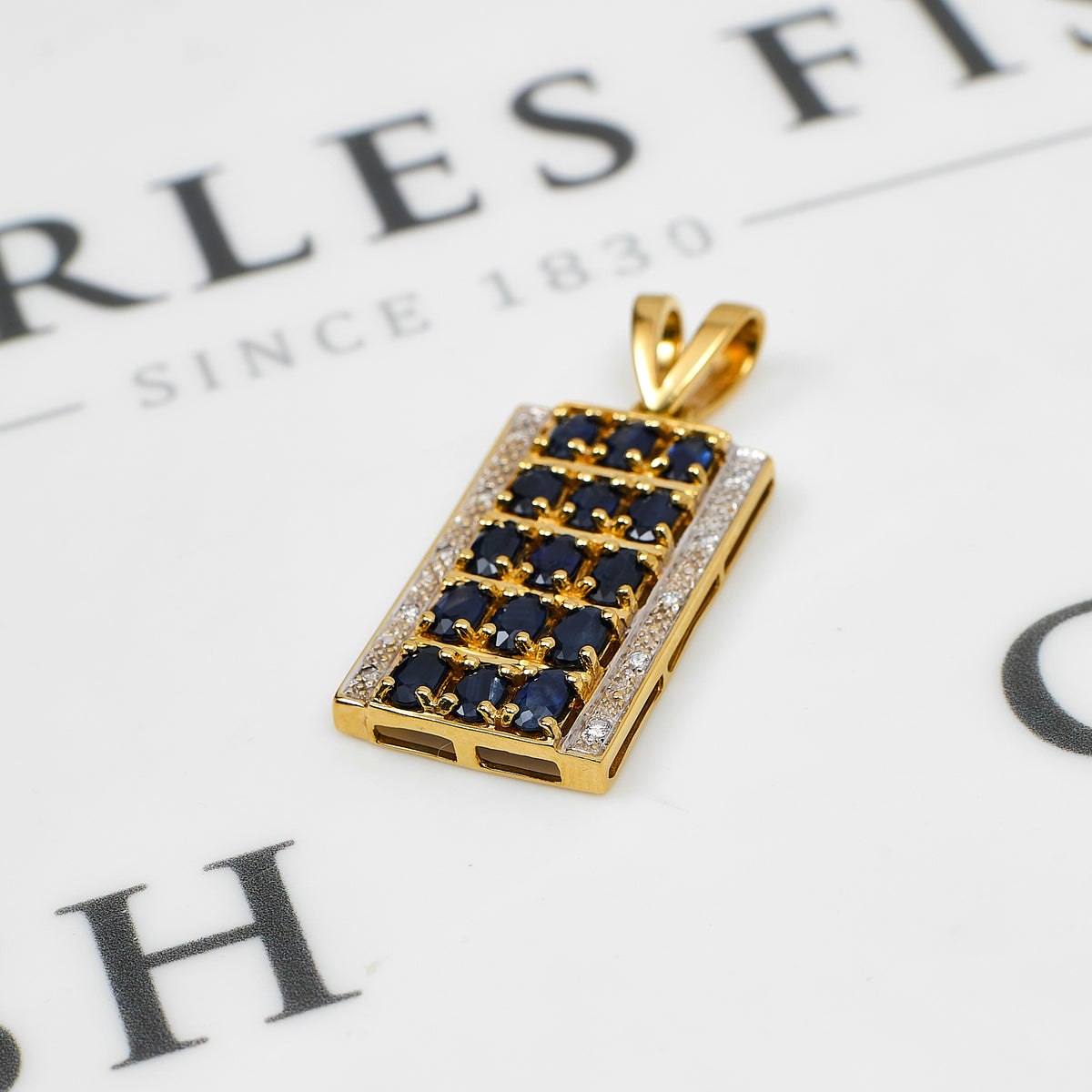 Pre-Owned 9ct Gold Diamond & Sapphire Rectangle Pendant