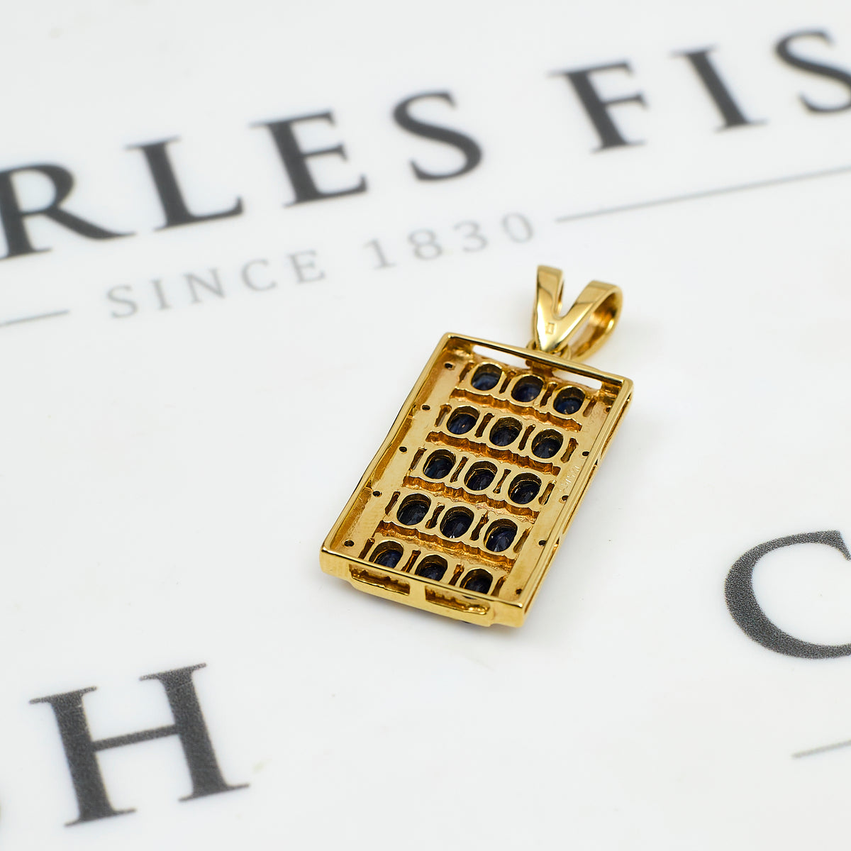 Pre-Owned 9ct Gold Diamond & Sapphire Rectangle Pendant