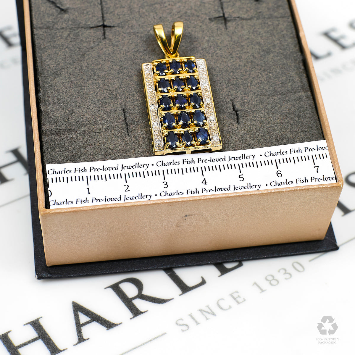 Pre-Owned 9ct Gold Diamond & Sapphire Rectangle Pendant