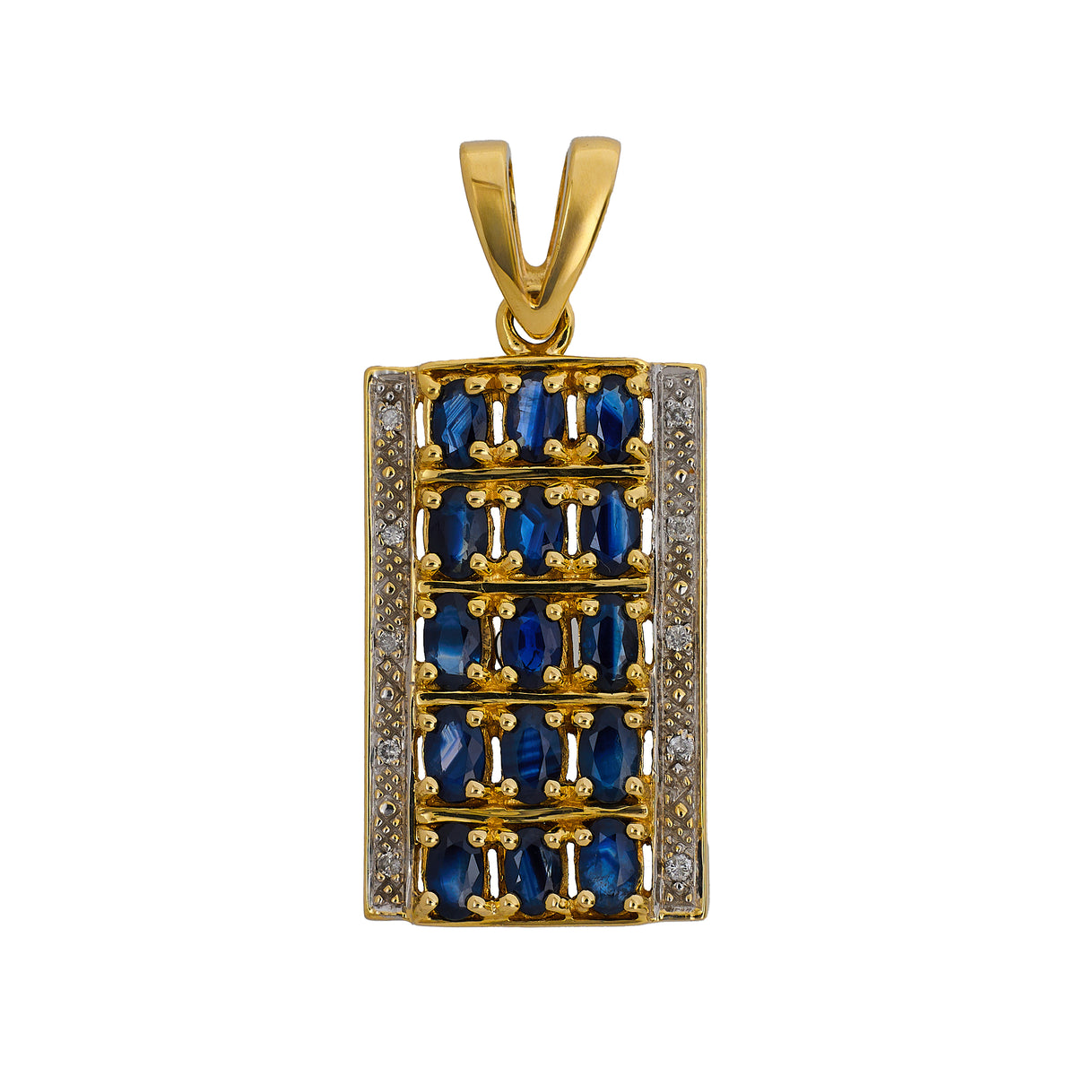 Pre-Owned 9ct Gold Diamond & Sapphire Rectangle Pendant