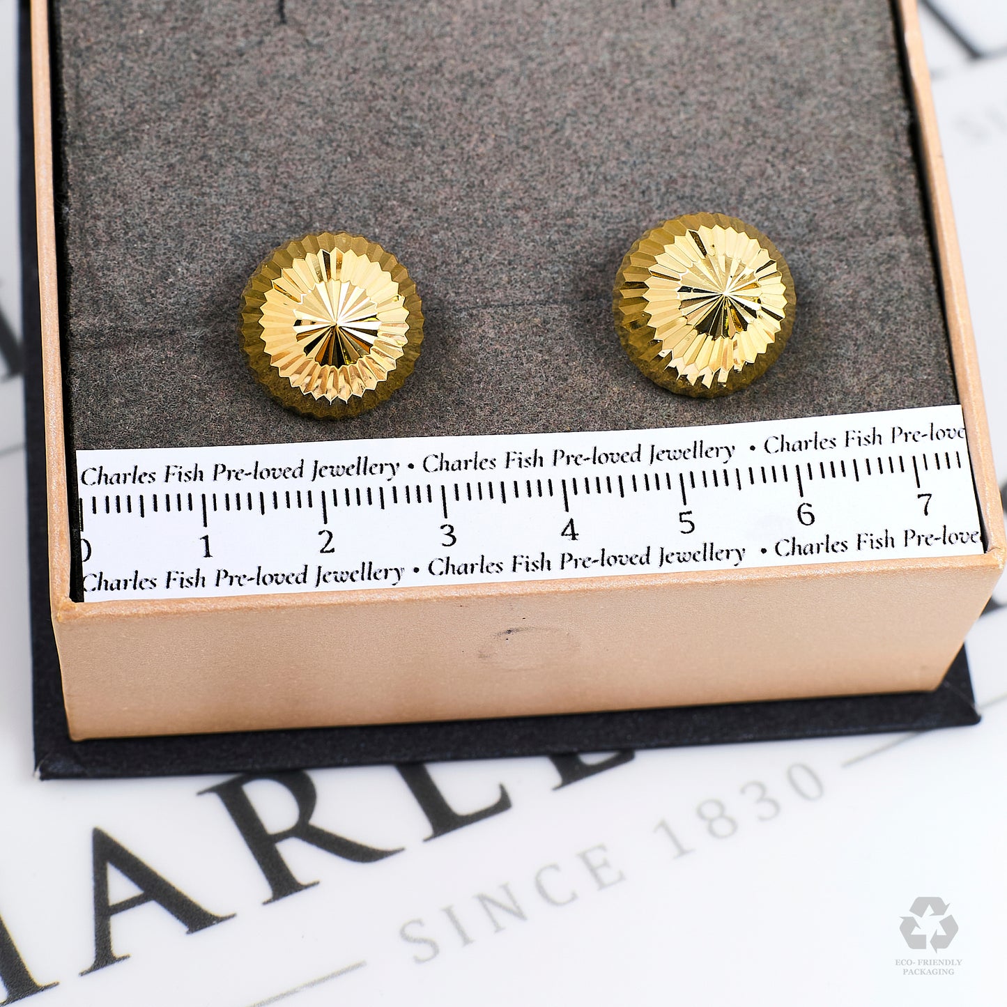 Pre-Owned 14ct Gold Faceted Dome Stud Earrings