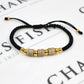 Pre-Owned 14ct Gold CZ Black Cord Adjustable Bracelet