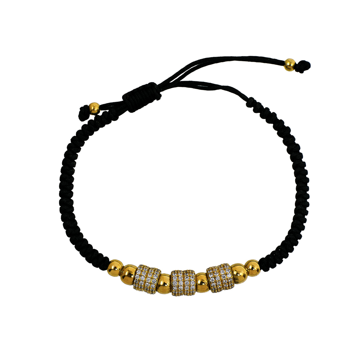 Pre-Owned 14ct Gold CZ Black Cord Adjustable Bracelet