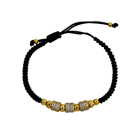 Pre-Owned 14ct Gold CZ Black Cord Adjustable Bracelet