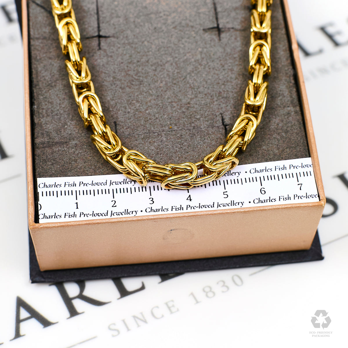 Pre-Owned 14ct Gold Square Byzantine Bracelet 9 Inch