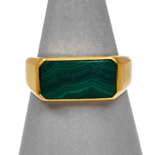 Pre-Owned 9ct Gold Mens Malachite Signet Ring Size X