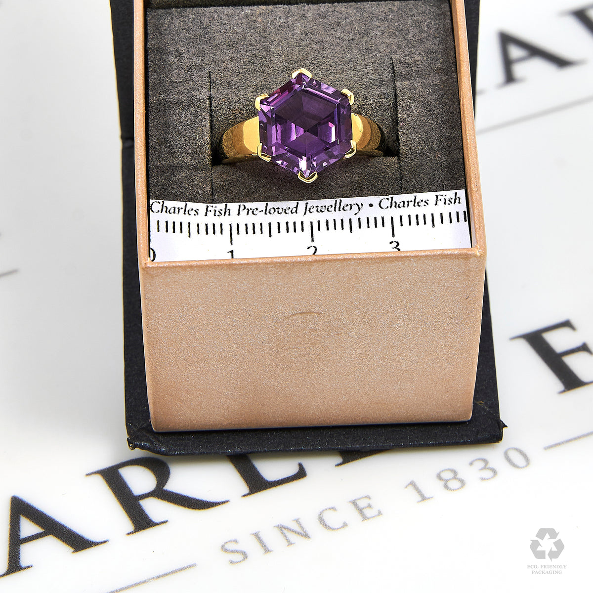 Pre-Owned 9ct Gold Hexagon Amethyst Ring Size N