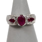 Pre-Owned 9ct White Gold 3 Ruby Dress Ring Size M.5