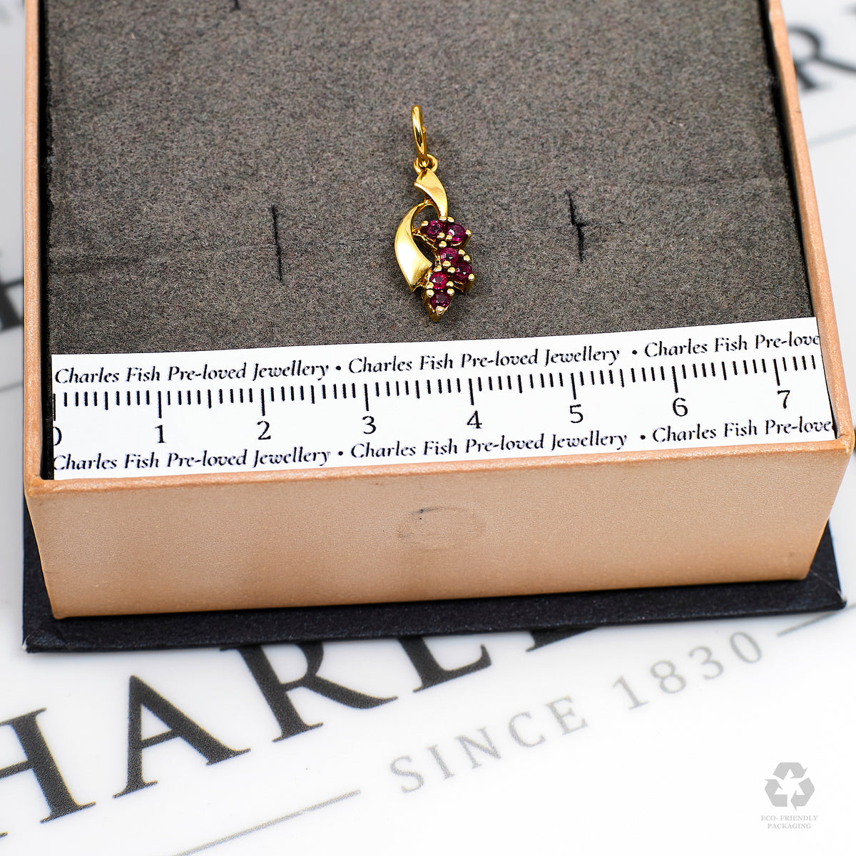 Pre-Owned 9ct Gold Ruby Leaf Spray Design Pendant