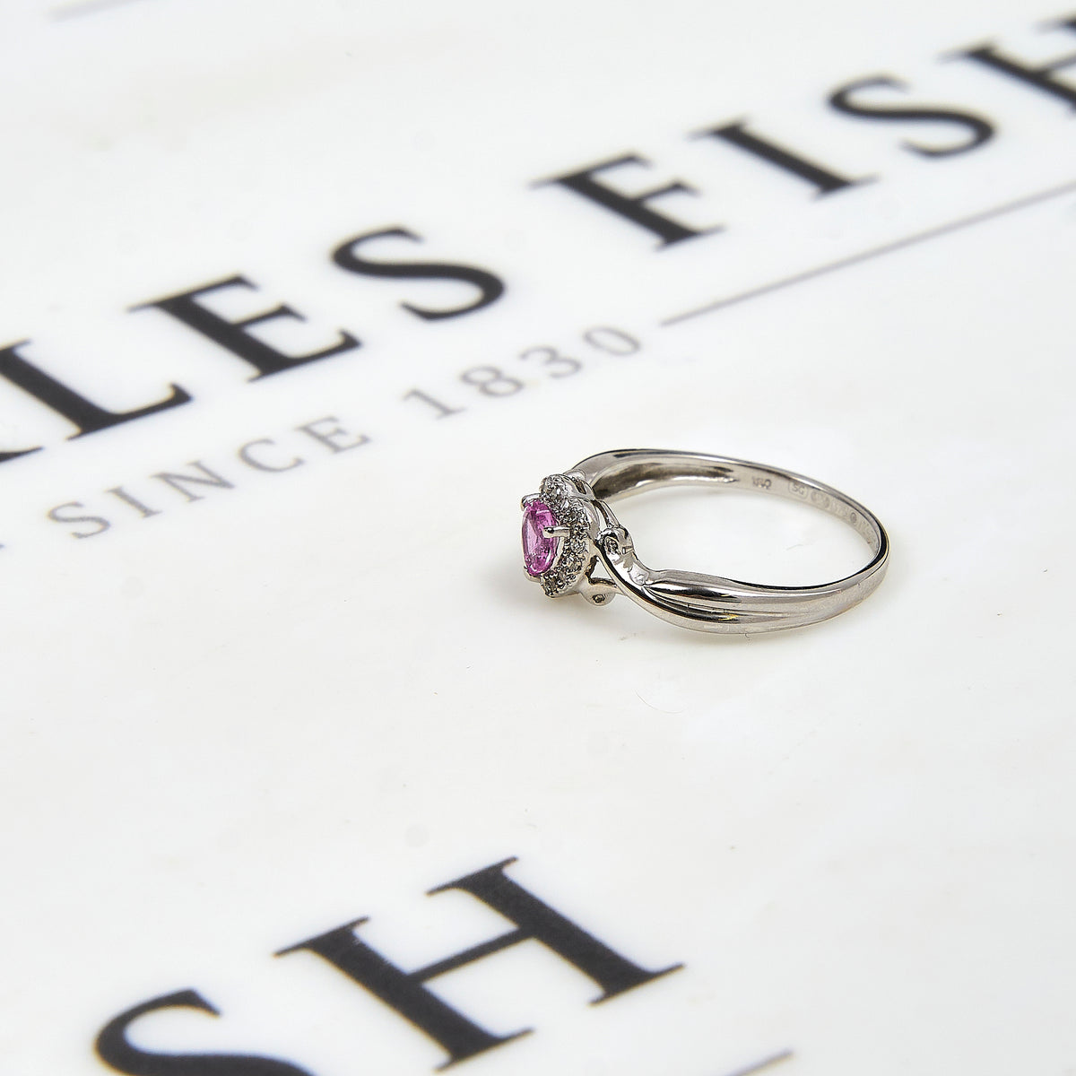 Pre-Owned 9ct White Gold Heart Pink Sapphire & Diamond Cluster Ring