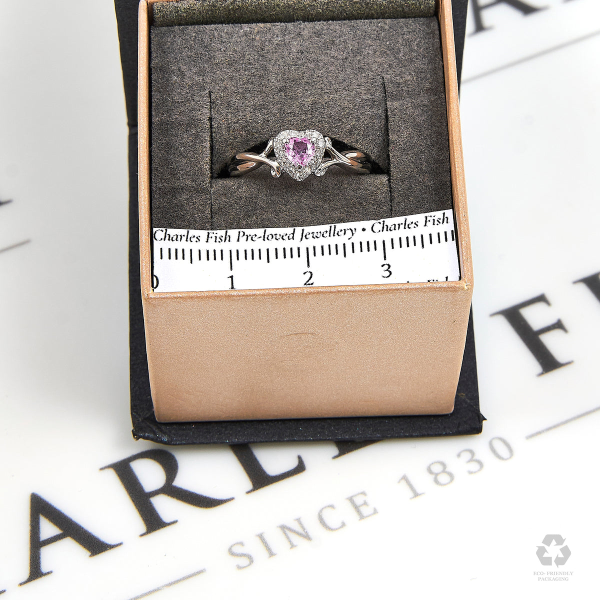 Pre-Owned 9ct White Gold Heart Pink Sapphire & Diamond Cluster Ring