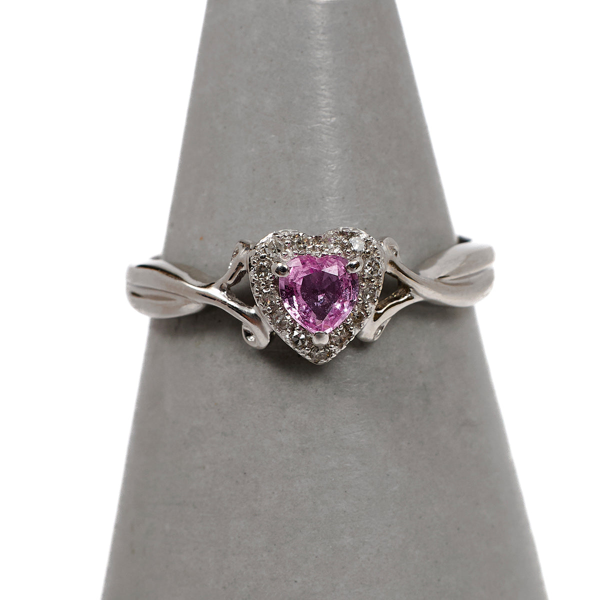 Pre-Owned 9ct White Gold Heart Pink Sapphire & Diamond Cluster Ring