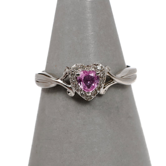 Pre-Owned 9ct White Gold Heart Pink Sapphire & Diamond Cluster Ring