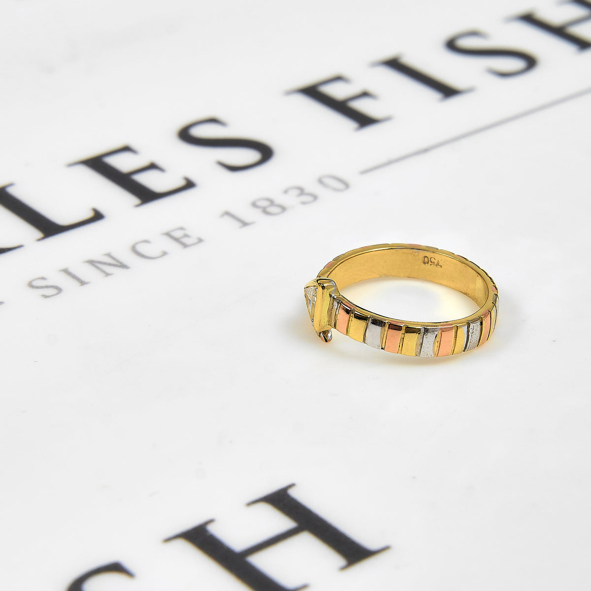 Pre-Owned 18ct Gold Tricolor Trillion Cut Diamond Ring