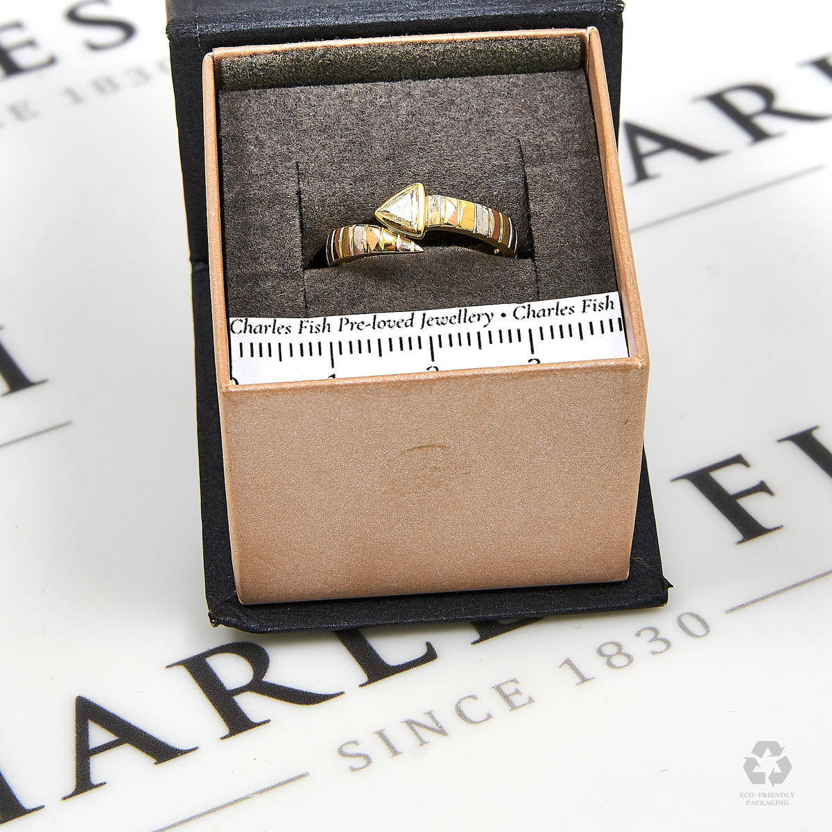 Pre-Owned 18ct Gold Tricolor Trillion Cut Diamond Ring
