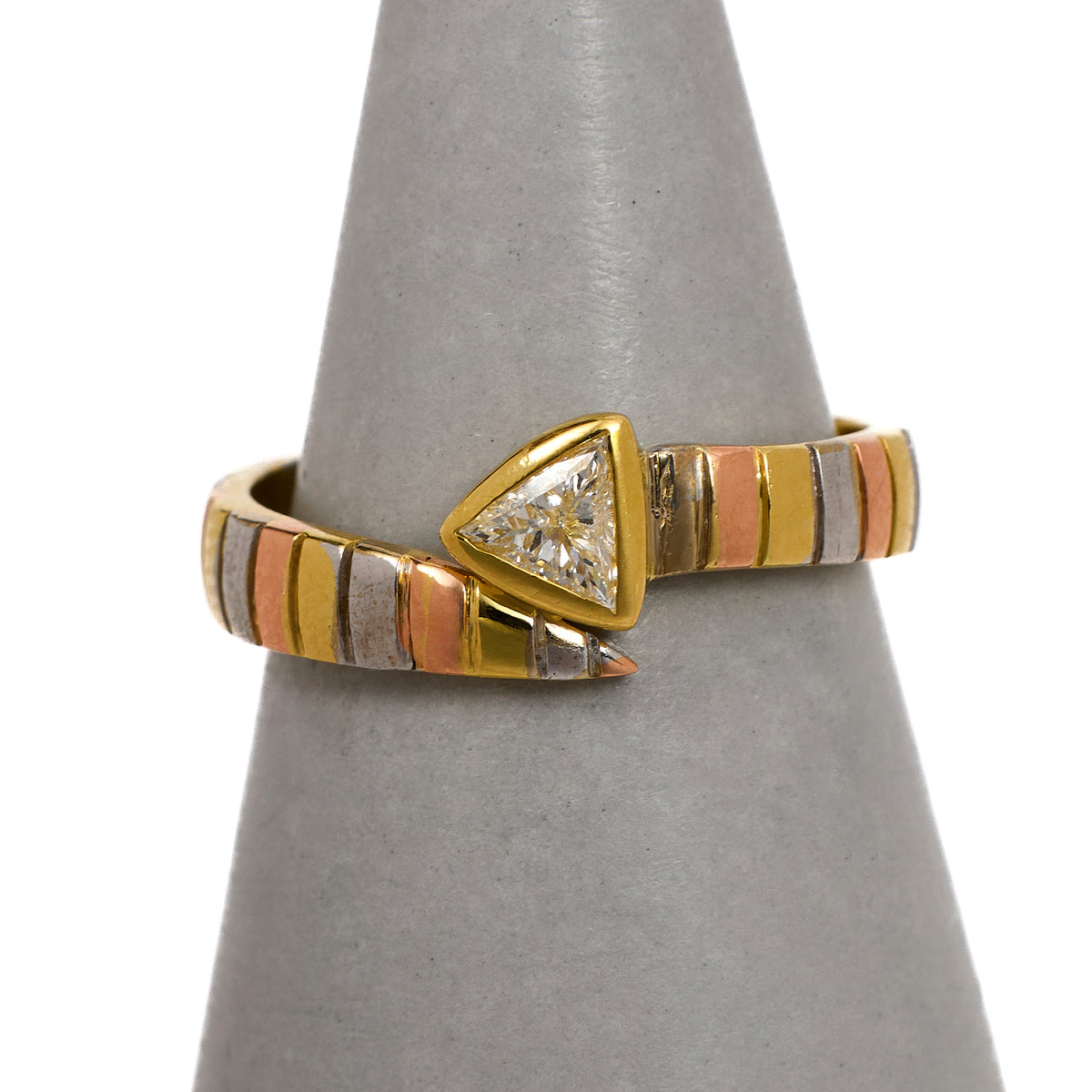Pre-Owned 18ct Gold Tricolor Trillion Cut Diamond Ring