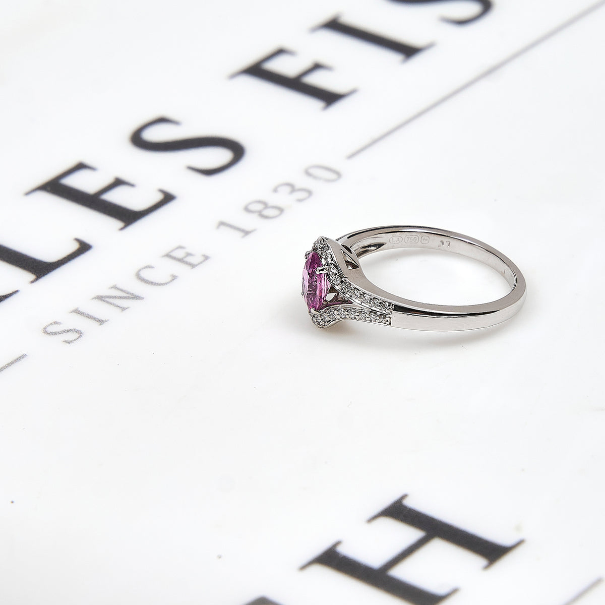 Pre-Owned 18ct White Gold Oval Pink Sapphire & Diamond Ring
