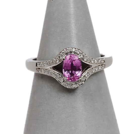 Pre-Owned 18ct White Gold Oval Pink Sapphire & Diamond Ring