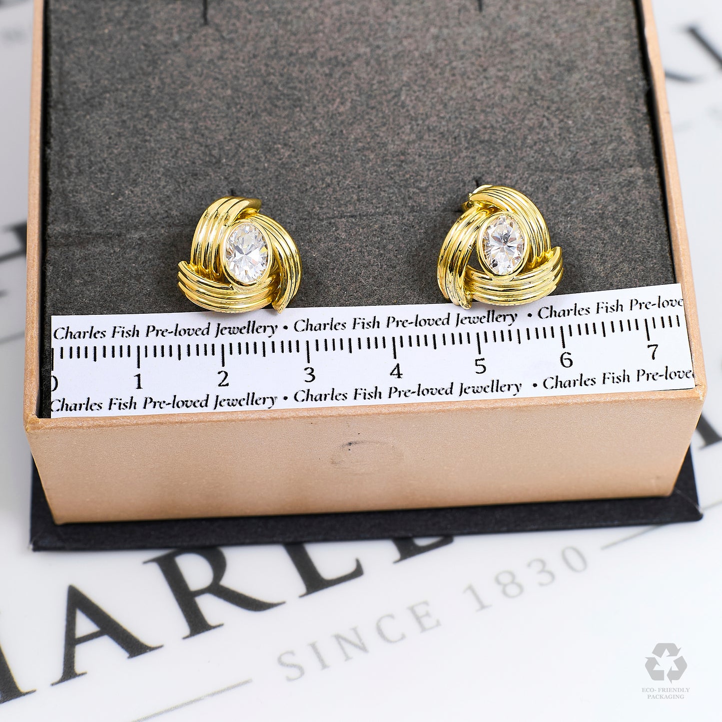 Pre-Owned 9ct Gold Oval CZ Swirl Stud Earrings