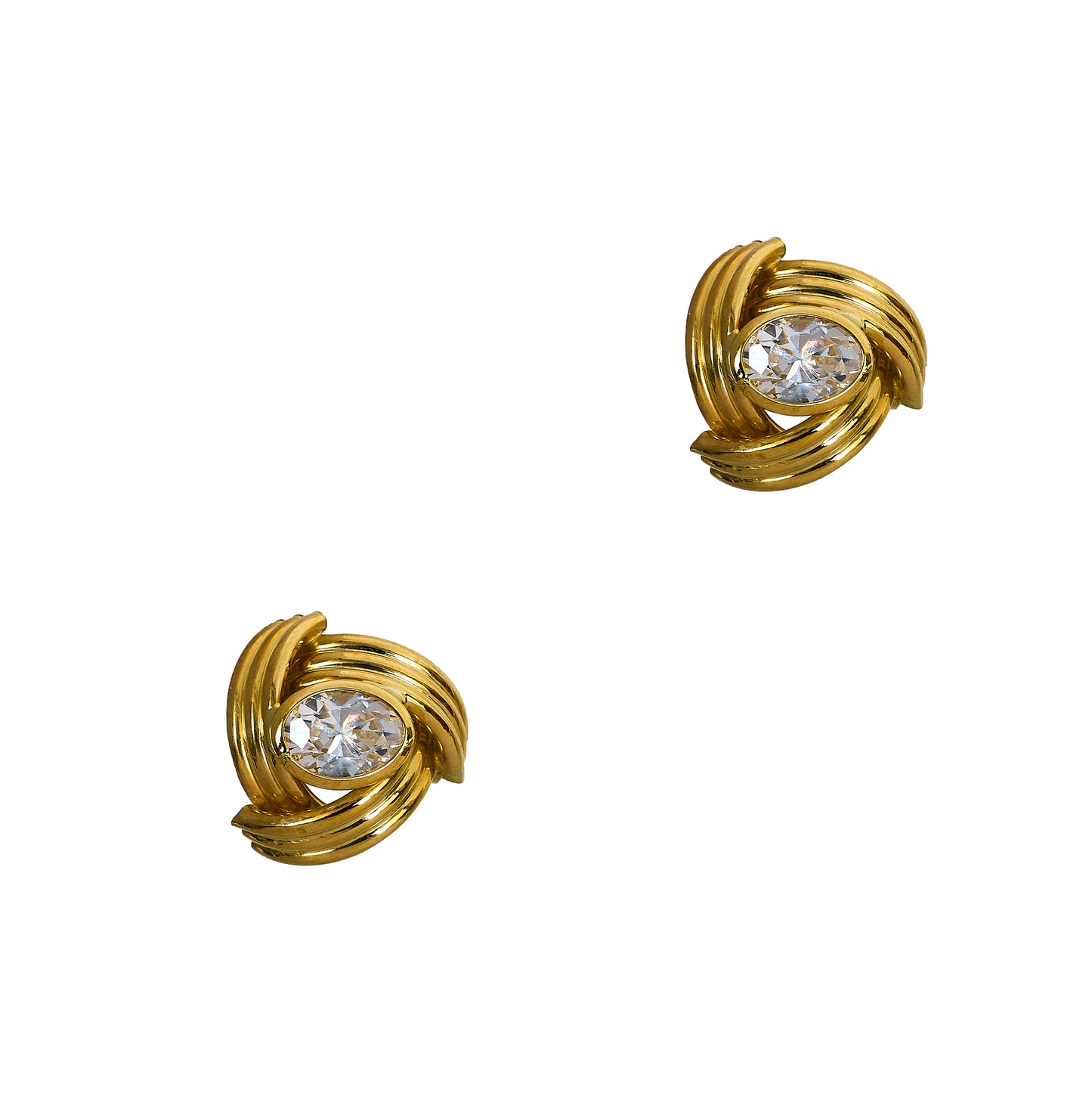 Pre-Owned 9ct Gold Oval CZ Swirl Stud Earrings