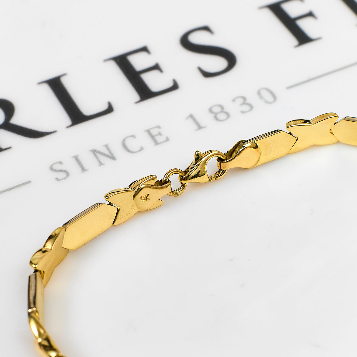 Pre-Owned 9ct Gold 2 Tone X & Faceted Link Bracelet 7.5 Inch