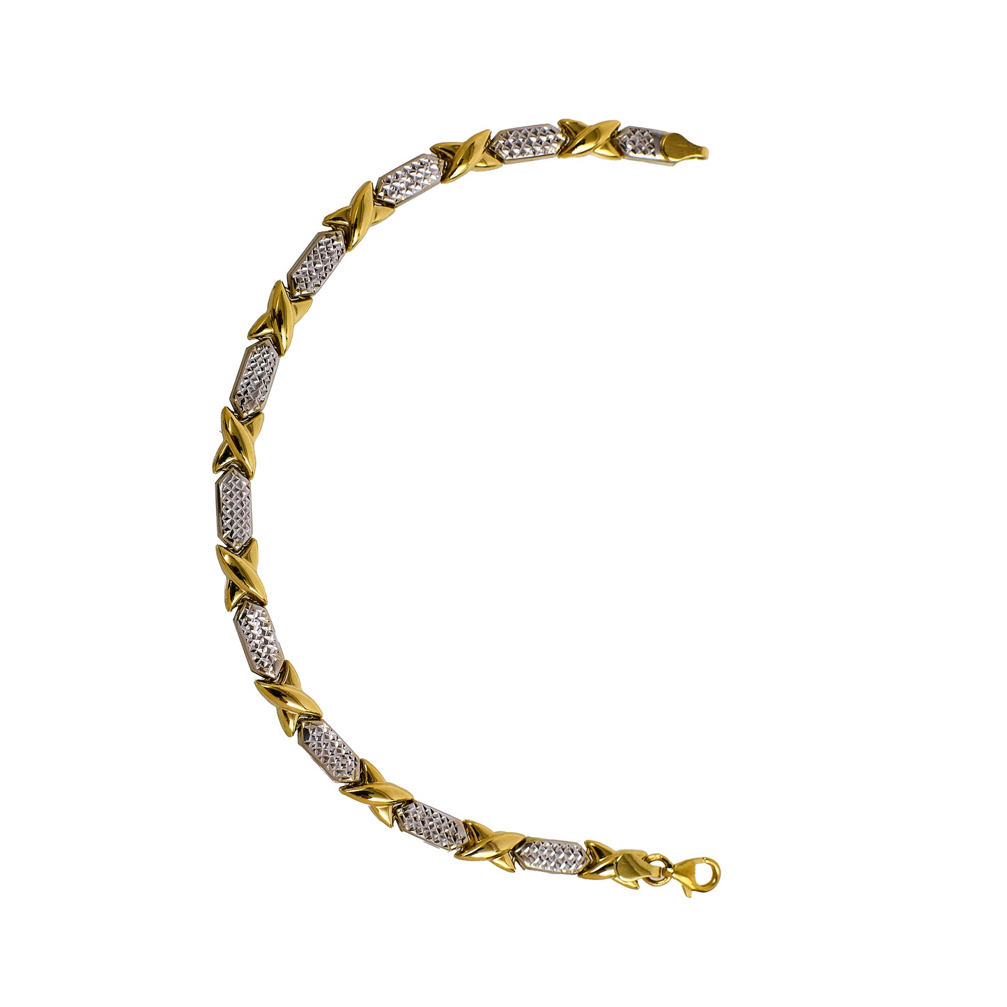 Pre-Owned 9ct Gold 2 Tone X & Faceted Link Bracelet 7.5 Inch