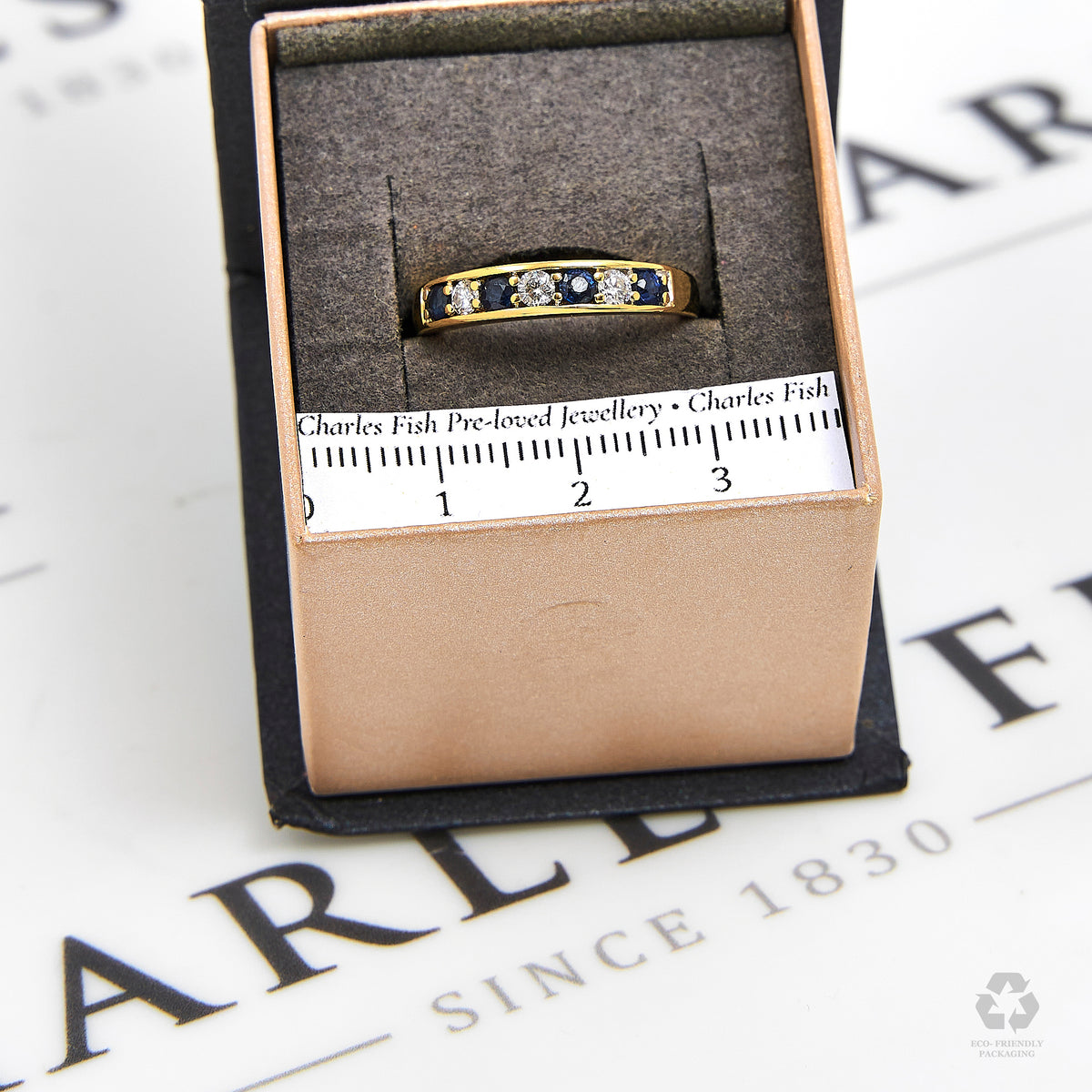 Pre-Owned 18ct Gold 4 Sapphire & 3 Diamond Ring Size N.5