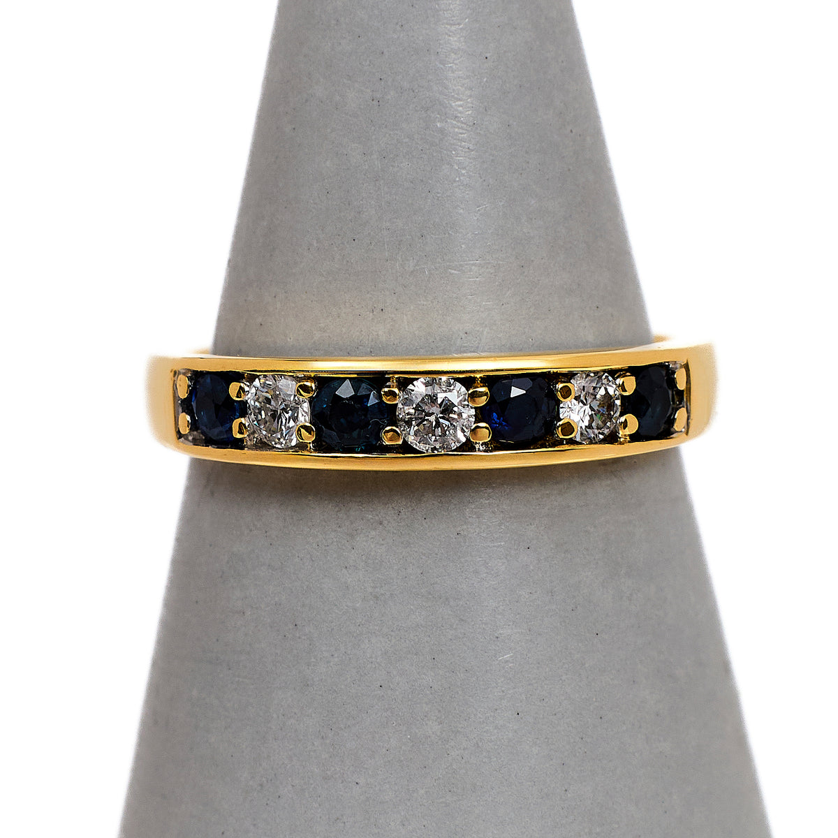 Pre-Owned 18ct Gold 4 Sapphire & 3 Diamond Ring Size N.5