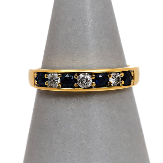 Pre-Owned 18ct Gold 4 Sapphire & 3 Diamond Ring Size N.5