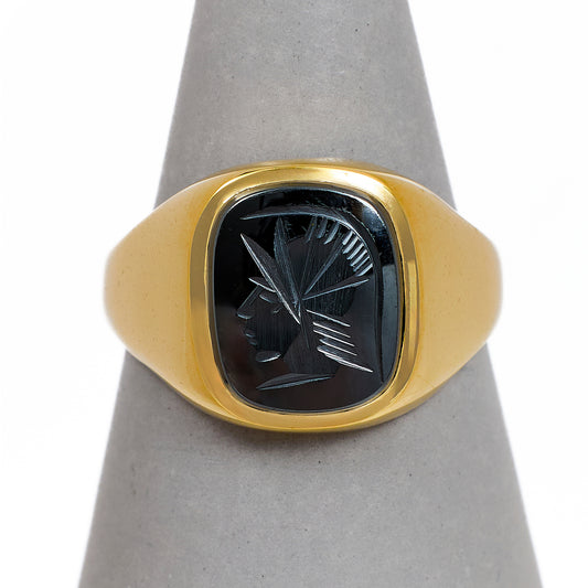 Pre-Owned 9ct Gold Intaglio Hematite Signet Ring Size S