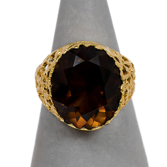 Pre-Owned 9ct Gold Oval Smokey Quartz Ring Size J