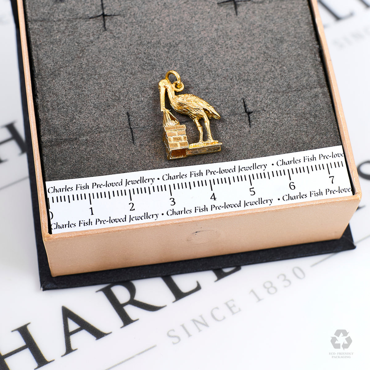 Pre-Owned 9ct Gold Stork & Baby Charm