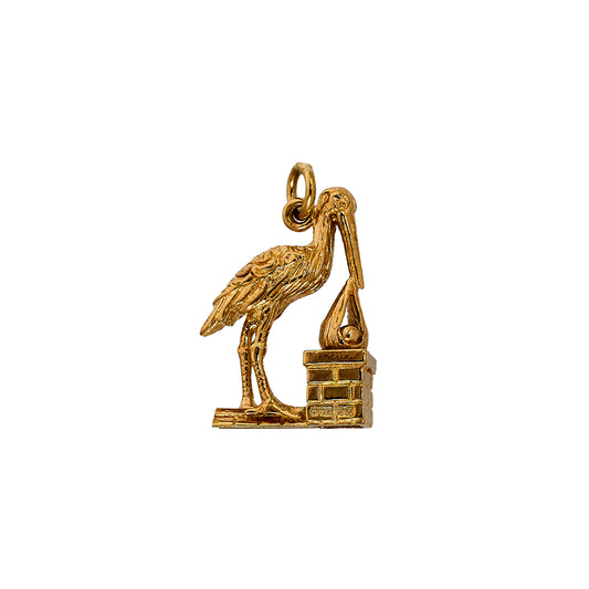 Pre-Owned 9ct Gold Stork & Baby Charm