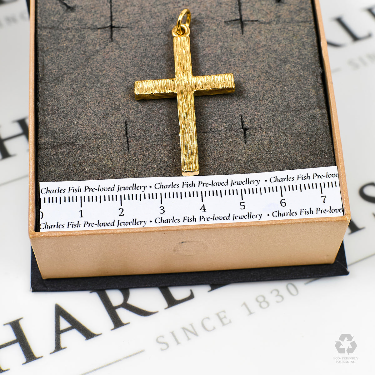 Pre-Owned 9ct Gold Barked Cross Pendant