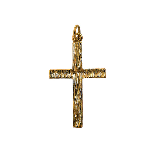 Pre-Owned 9ct Gold Barked Cross Pendant