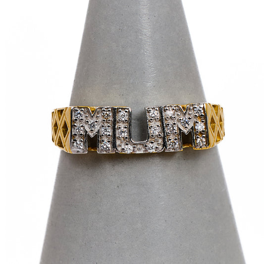 Pre-Owned 9ct Gold CZ MUM Cherish Ring Size O.5