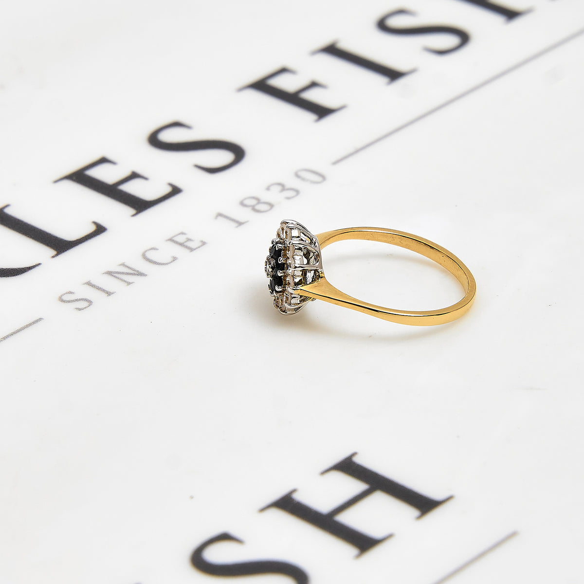 Pre-Owned 9ct Gold Sapphire & CZ Cluster Ring Size N
