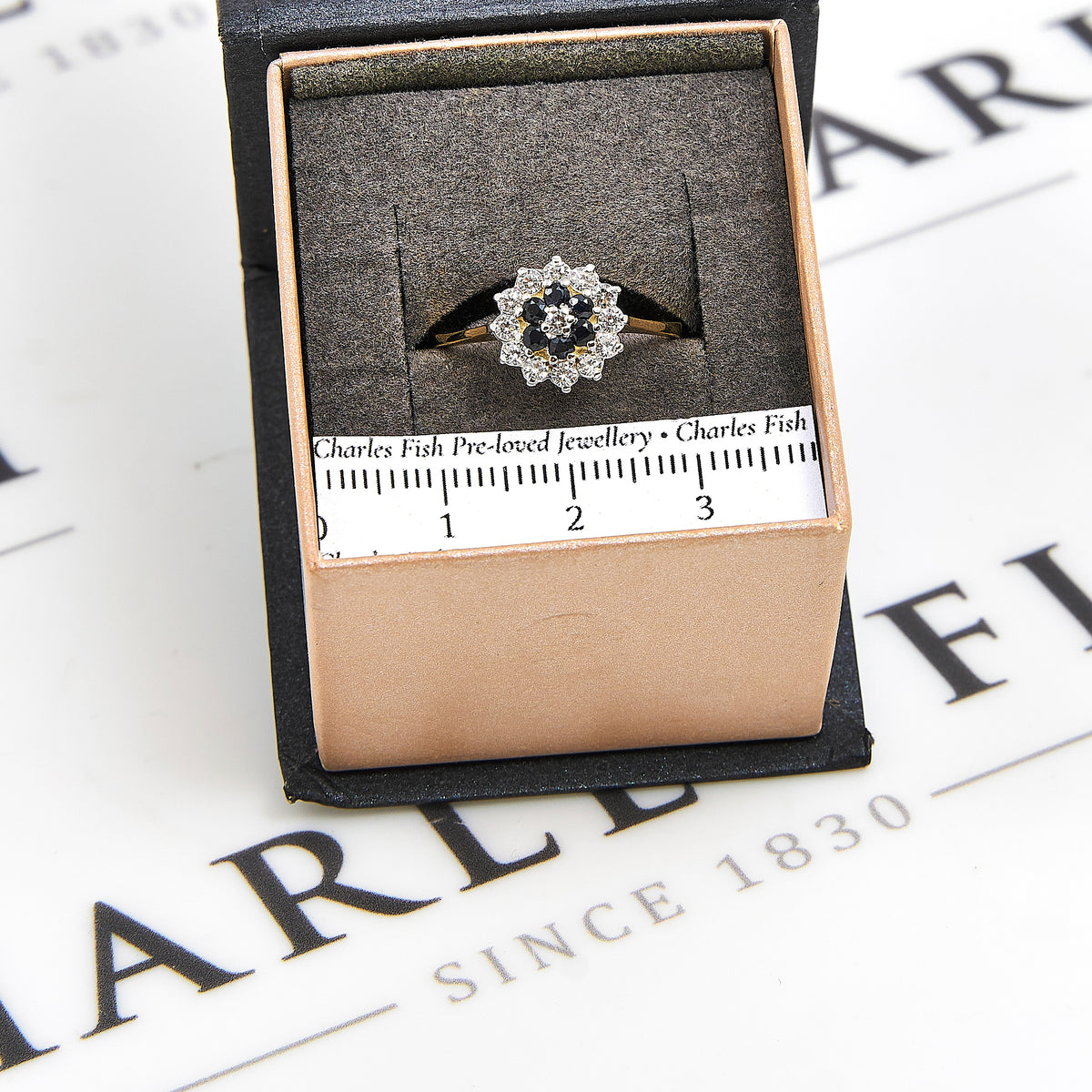 Pre-Owned 9ct Gold Sapphire & CZ Cluster Ring Size N