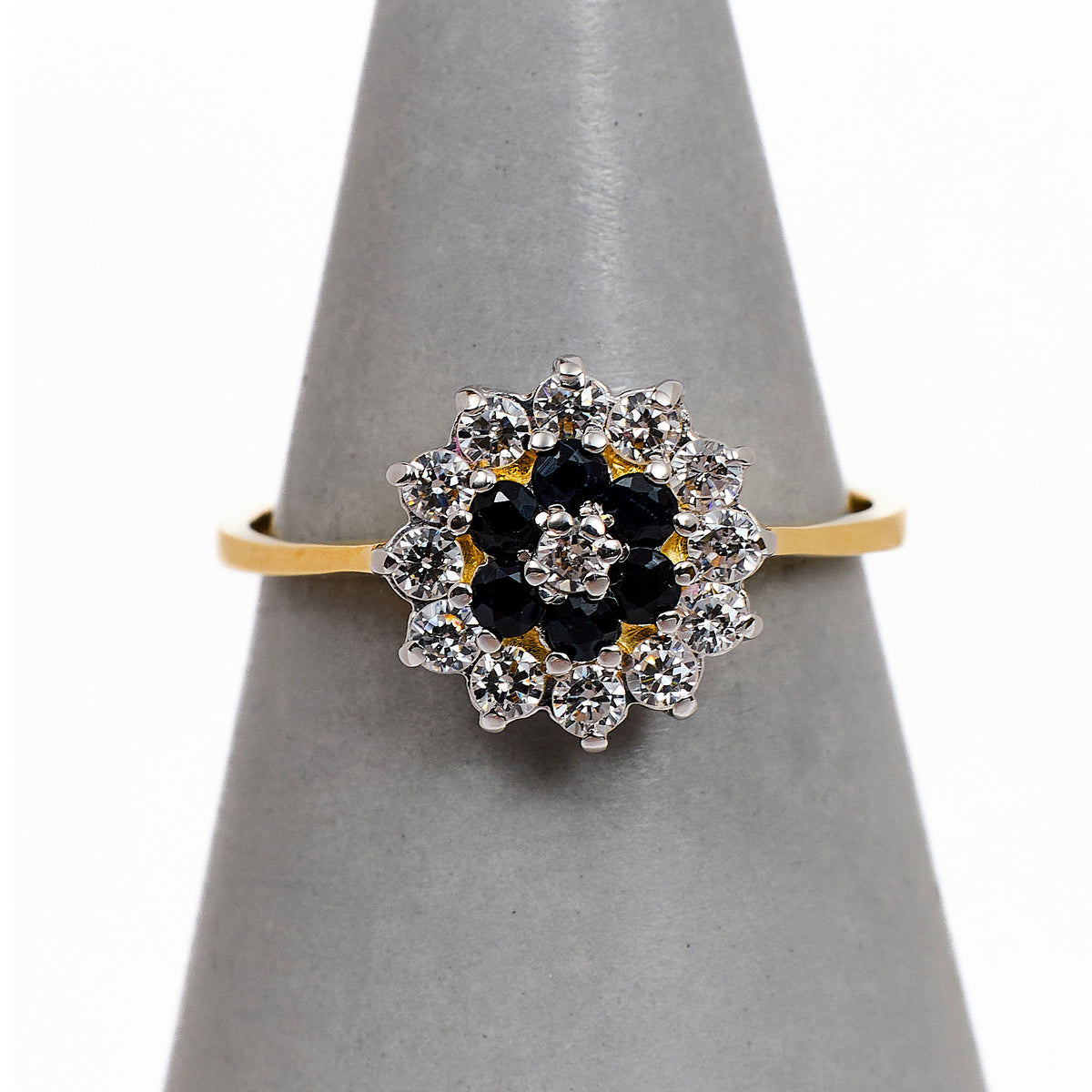 Pre-Owned 9ct Gold Sapphire & CZ Cluster Ring Size N